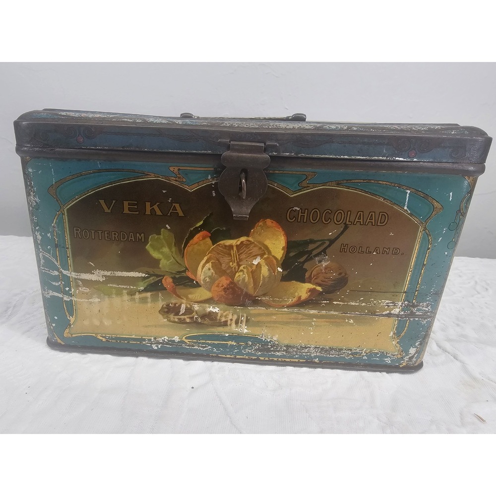 Rare Antique Veka  Chocolade‎ und Cacao Store  Cocoa Tin 1900s floral - Picture 4 of 12